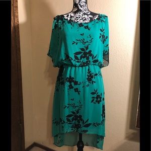 Green and black hi-low dress